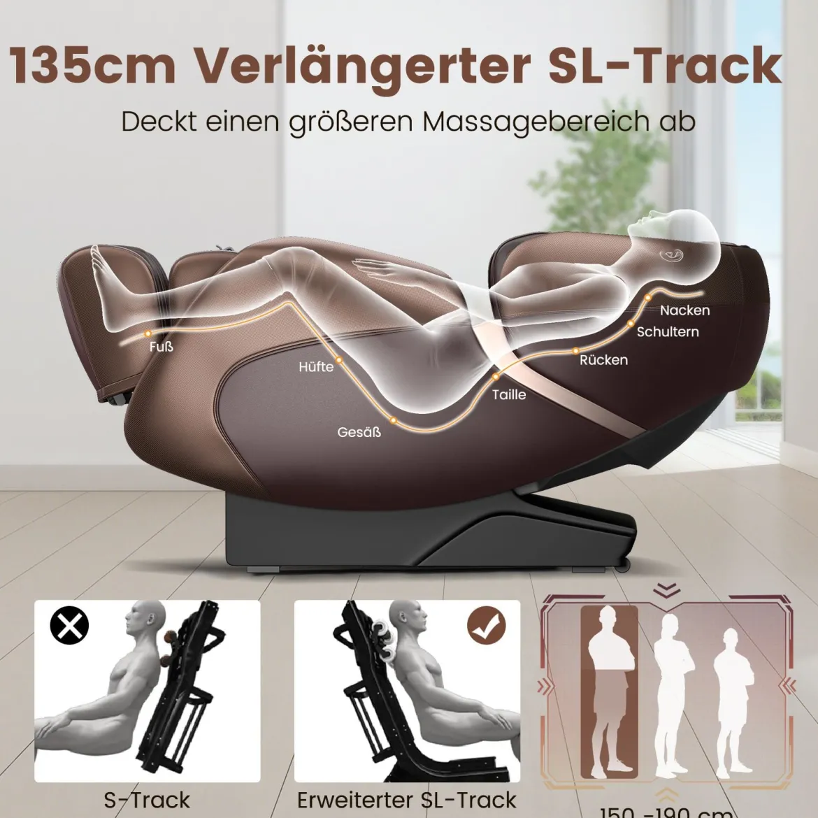 Generisch Relaxe Massagesessel Ganzkörper Massagestuhl elektrisch mit Heizung und Luftkompression Braun