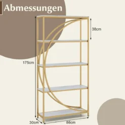 Geometrisches Bücherregal mit Offenen Holzregale & Metallrahmen Büroregal Standregal Gold & Weiß