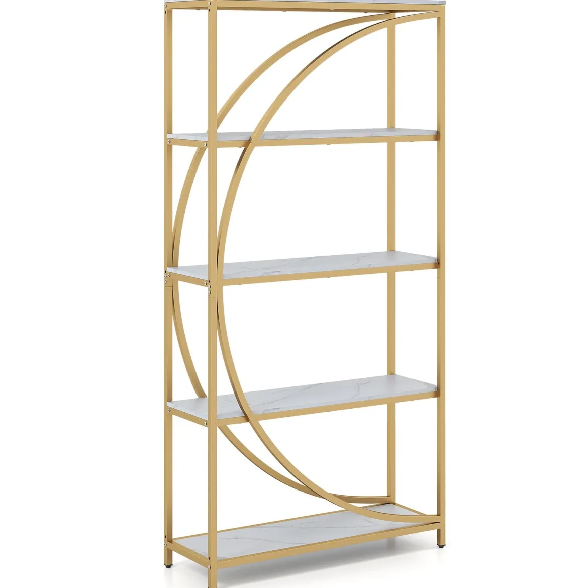 Geometrisches Bücherregal mit Offenen Holzregale & Metallrahmen Büroregal Standregal Gold & Weiß