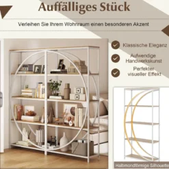 Geometrisches Bücherregal mit Offenen Holzregale & Metallrahmen Büroregal Standregal Weiß & Natur