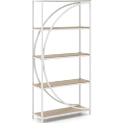Geometrisches Bücherregal mit Offenen Holzregale & Metallrahmen Büroregal Standregal Weiß & Natur