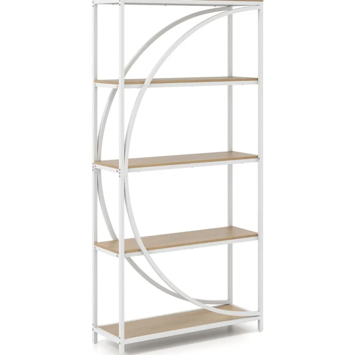 Geometrisches Bücherregal mit Offenen Holzregale & Metallrahmen Büroregal Standregal Weiß & Natur
