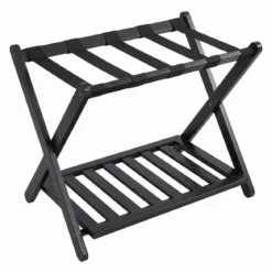 Gepäckablage Bambus Klappbarer Kofferständer mit Ablagefach Gepäckträger 68 x 43 x 57 cm Schwarz