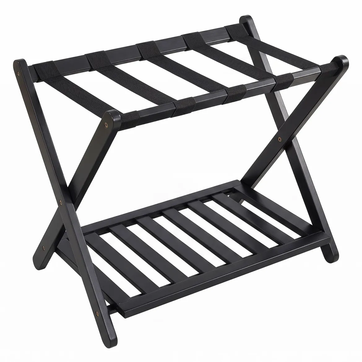 Gepäckablage Bambus Klappbarer Kofferständer mit Ablagefach Gepäckträger 68 x 43 x 57 cm Schwarz