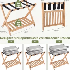 Gepäckablage Bambus Klappbarer Kofferständer mit Ablagefach Gepäckträger 68 x 43 x 57 cm Natur