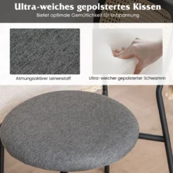 2 gepolsterte Esszimmerstühle mit Metallbeinen Rückenlehne aus Netzgeflecht & gepolstertem Leinenstoff Schwarz