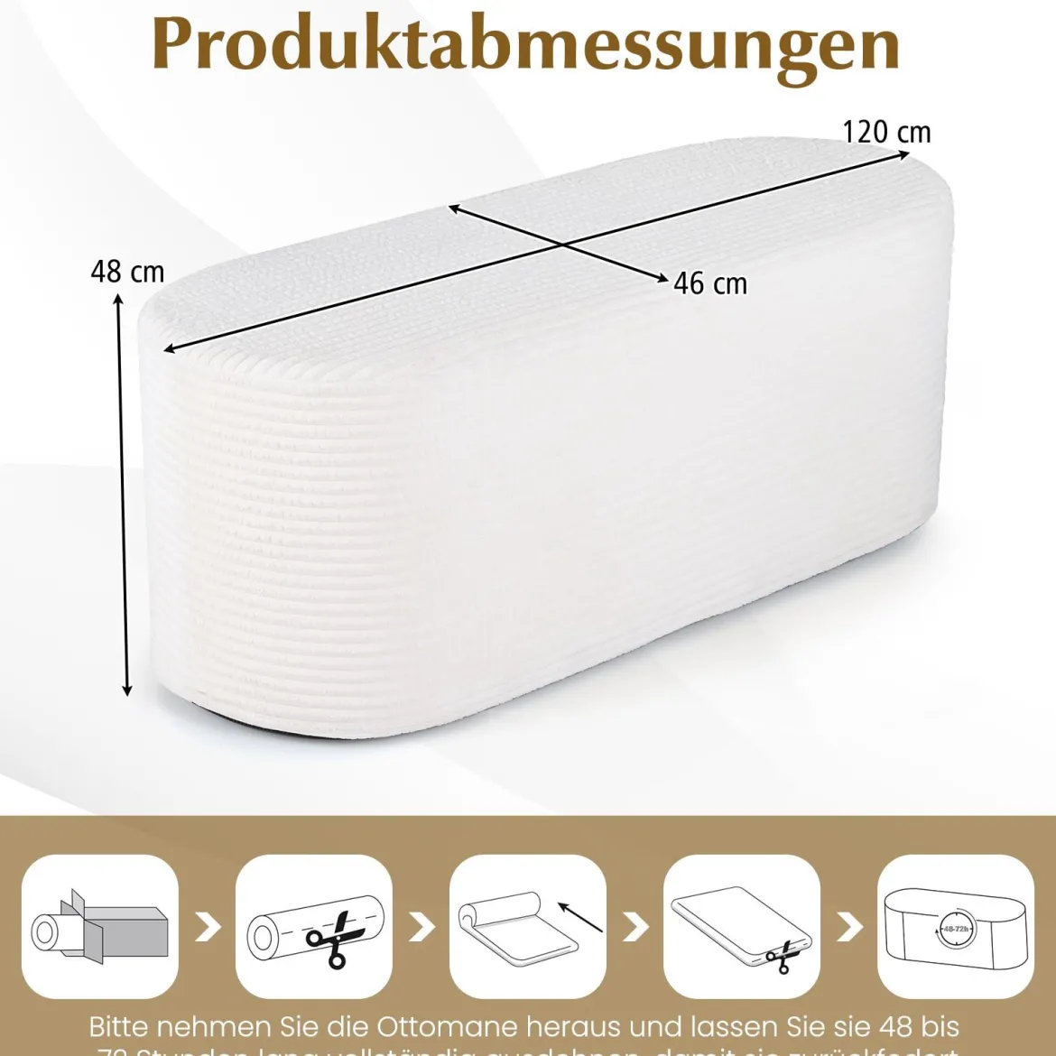Gepolsterte Ottomane Bank 120 cm Moderner Hocker am Fußende des Bettes mit Cordstoff & Hochdichtem Schaumstoff Beige