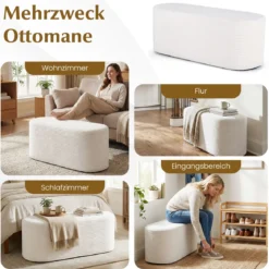 Gepolsterte Ottomane Bank 120 cm Moderner Hocker am Fußende des Bettes mit Cordstoff & Hochdichtem Schaumstoff Beige