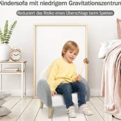 Gepolsterter Kindersofa mit Massivholzbeinen Kindersessel Grau