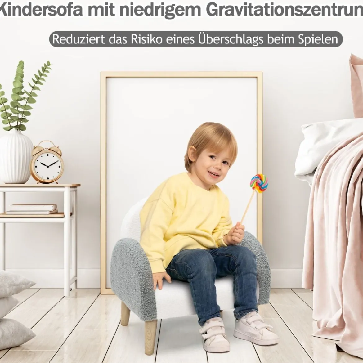 Gepolsterter Kindersofa mit Massivholzbeinen Kindersessel Grau