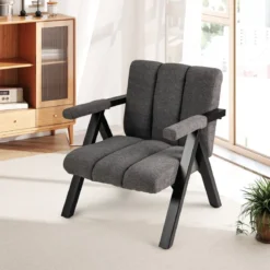Gepolsterter Loungesessel mit Armlehnen& Metallrahmen Sessel Modern Sofastuhl Relaxsessel Grau