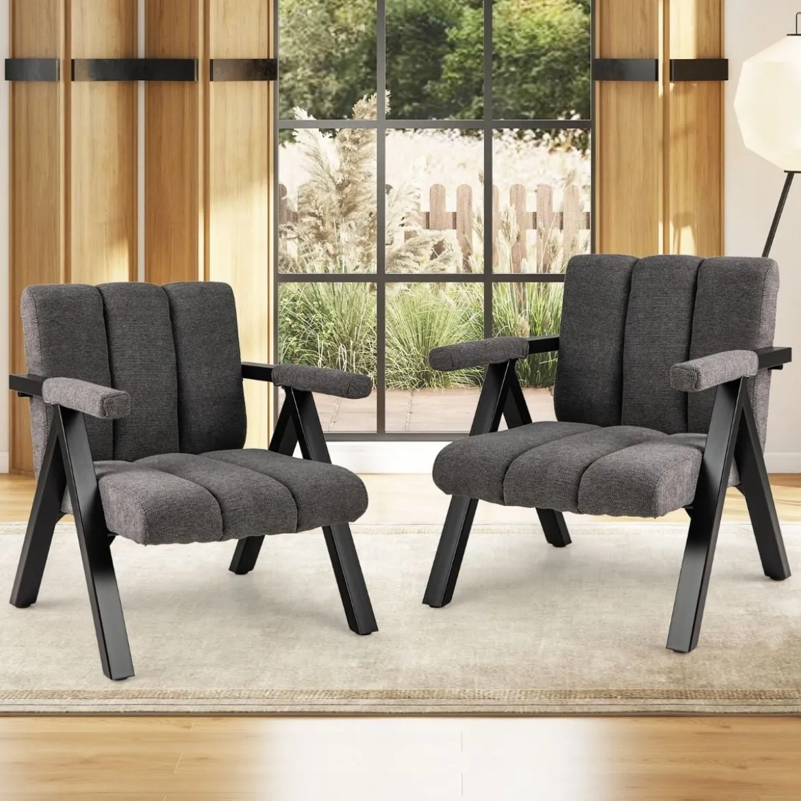 Gepolsterter Loungesessel mit Armlehnen& Metallrahmen Sessel Modern Sofastuhl Relaxsessel Grau