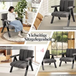 Gepolsterter Loungesessel mit Armlehnen& Metallrahmen Sessel Modern Sofastuhl Relaxsessel Grau
