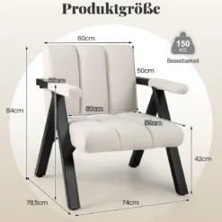 Gepolsterter Loungesessel mit Armlehnen& Metallrahmen Sessel Modern Sofastuhl Relaxsessel Beige