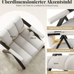 Gepolsterter Loungesessel mit Armlehnen& Metallrahmen Sessel Modern Sofastuhl Relaxsessel Beige