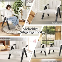 Gepolsterter Loungesessel mit Armlehnen& Metallrahmen Sessel Modern Sofastuhl Relaxsessel Beige