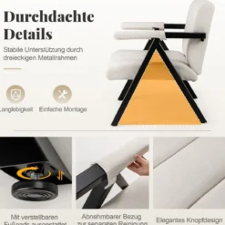 Gepolsterter Loungesessel mit Armlehnen& Metallrahmen Sessel Modern Sofastuhl Relaxsessel Beige
