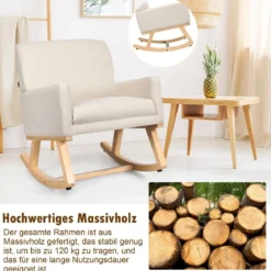Gepolsterter Schaukelsessel aus Massivholz Schaukelstuhl Schwingsessel Relaxstuhl Beige