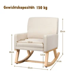 Gepolsterter Schaukelsessel aus Massivholz Schaukelstuhl Schwingsessel Relaxstuhl Beige