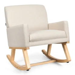 Gepolsterter Schaukelsessel aus Massivholz Schaukelstuhl Schwingsessel Relaxstuhl Beige