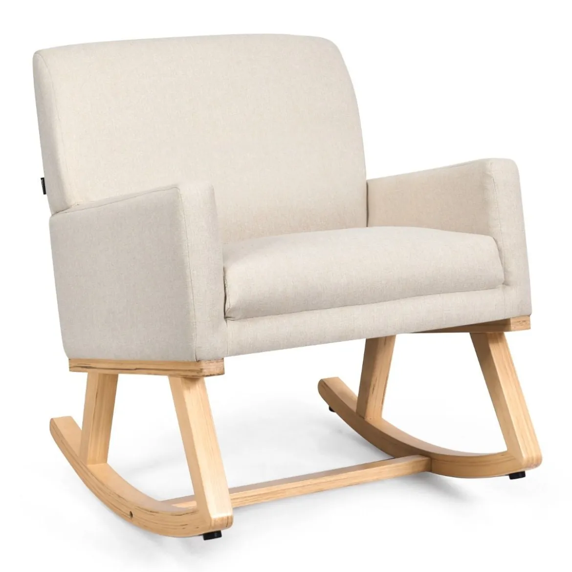 Gepolsterter Schaukelsessel aus Massivholz Schaukelstuhl Schwingsessel Relaxstuhl Beige