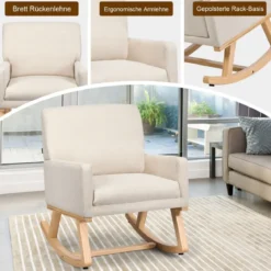 Gepolsterter Schaukelsessel aus Massivholz Schaukelstuhl Schwingsessel Relaxstuhl Beige