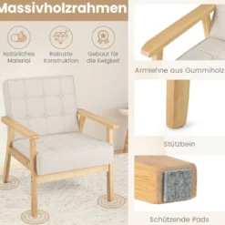 Gepolsterter Sessel mit Armlehnen & Atmungsaktivem Polyestergewebe Akzentstuhl Beige
