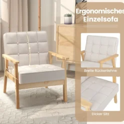 Gepolsterter Sessel mit Armlehnen & Atmungsaktivem Polyestergewebe Akzentstuhl Beige