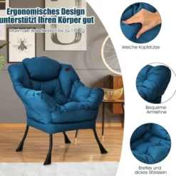 Gepolsterter Sessel mit Armlehnen & Seitentasche Relaxsessel Loungesessel Fernsehsessel