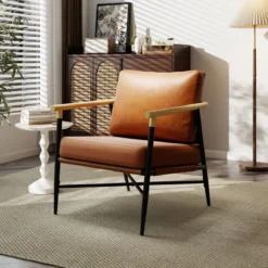 Gepolsterter Sessel mit Armlehnen Loungesessel mit Abnehmbarem Rückenkissen Relaxsessel Braun