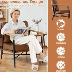 Gepolsterter Sessel mit Armlehnen Loungesessel mit Abnehmbarem Rückenkissen Relaxsessel Braun