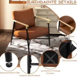 Gepolsterter Sessel mit Armlehnen Loungesessel mit Abnehmbarem Rückenkissen Relaxsessel Braun