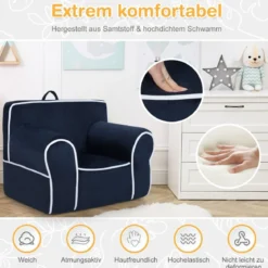 Gepolstertes Kindersofa mit Schaumstofffüllung & Armlehne & Handgriff 68 x 46 x 50 cm Marineblau