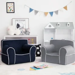 Gepolstertes Kindersofa mit Schaumstofffüllung & Armlehne & Handgriff 68 x 46 x 50 cm Marineblau