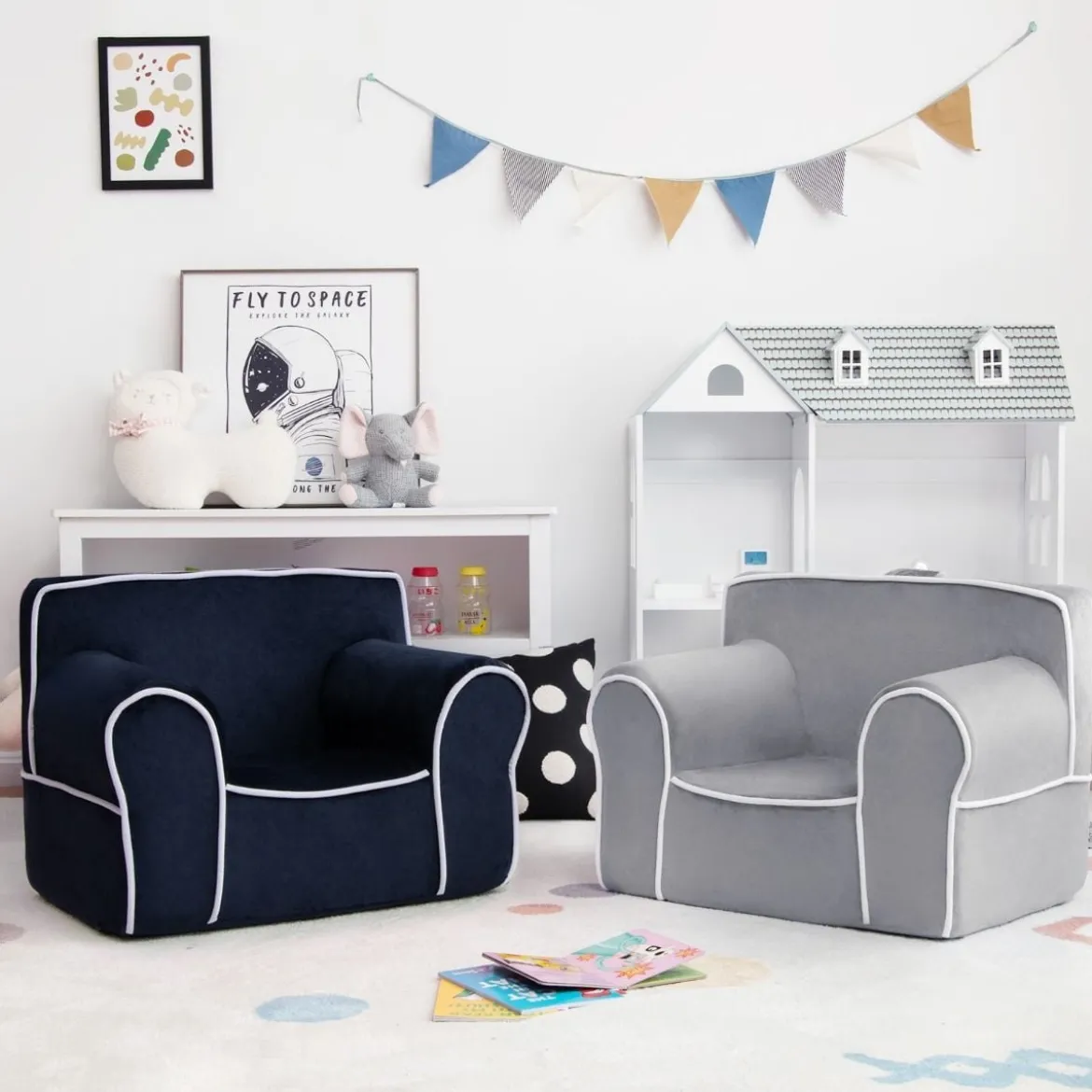 Gepolstertes Kindersofa mit Schaumstofffüllung & Armlehne & Handgriff 68 x 46 x 50 cm Grau