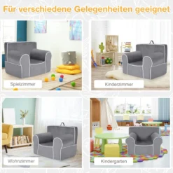 Gepolstertes Kindersofa mit Schaumstofffüllung & Armlehne & Handgriff 68 x 46 x 50 cm Grau