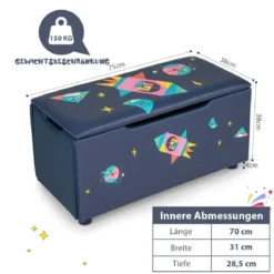 Gepolsterte Spielzeugkiste mit Abnehmbarem Deckel & Raketen 75 x 36 x 38 cm Marineblau