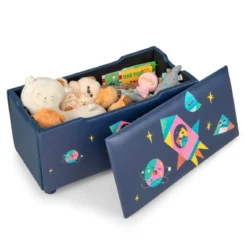 Gepolsterte Spielzeugkiste mit Abnehmbarem Deckel & Raketen 75 x 36 x 38 cm Marineblau