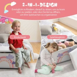 Gepolsterte Spielzeugkiste mit Abnehmbarem Deckel & Raketen 75 x 36 x 38 cm Weiß