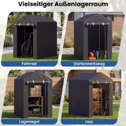 Gerätehaus Garagenzelt mit Aufrollbarer Reißverschlusstür & 6 Metallheringen Dunkelgrau