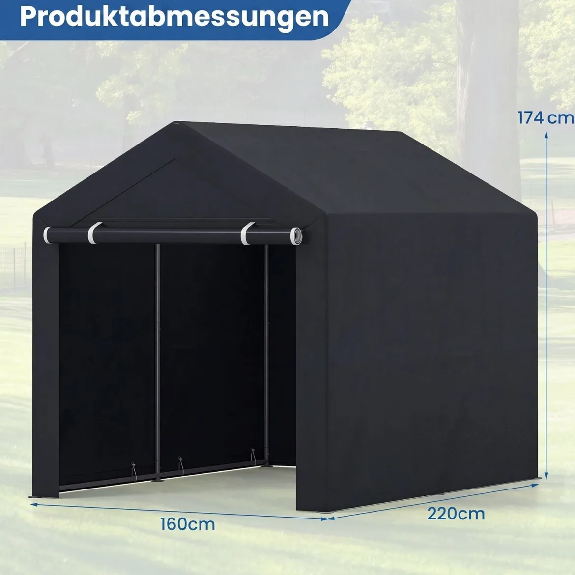 Gerätehaus Garagenzelt mit Aufrollbarer Reißverschlusstür & 6 Metallheringen Dunkelgrau