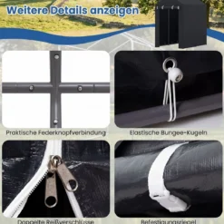 Gerätehaus Garagenzelt mit Aufrollbarer Reißverschlusstür & 6 Metallheringen Dunkelgrau