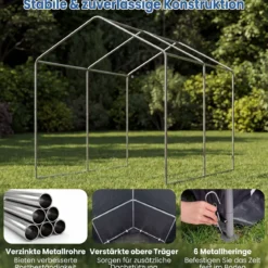 Gerätehaus Garagenzelt mit Aufrollbarer Reißverschlusstür & 6 Metallheringen Dunkelgrau