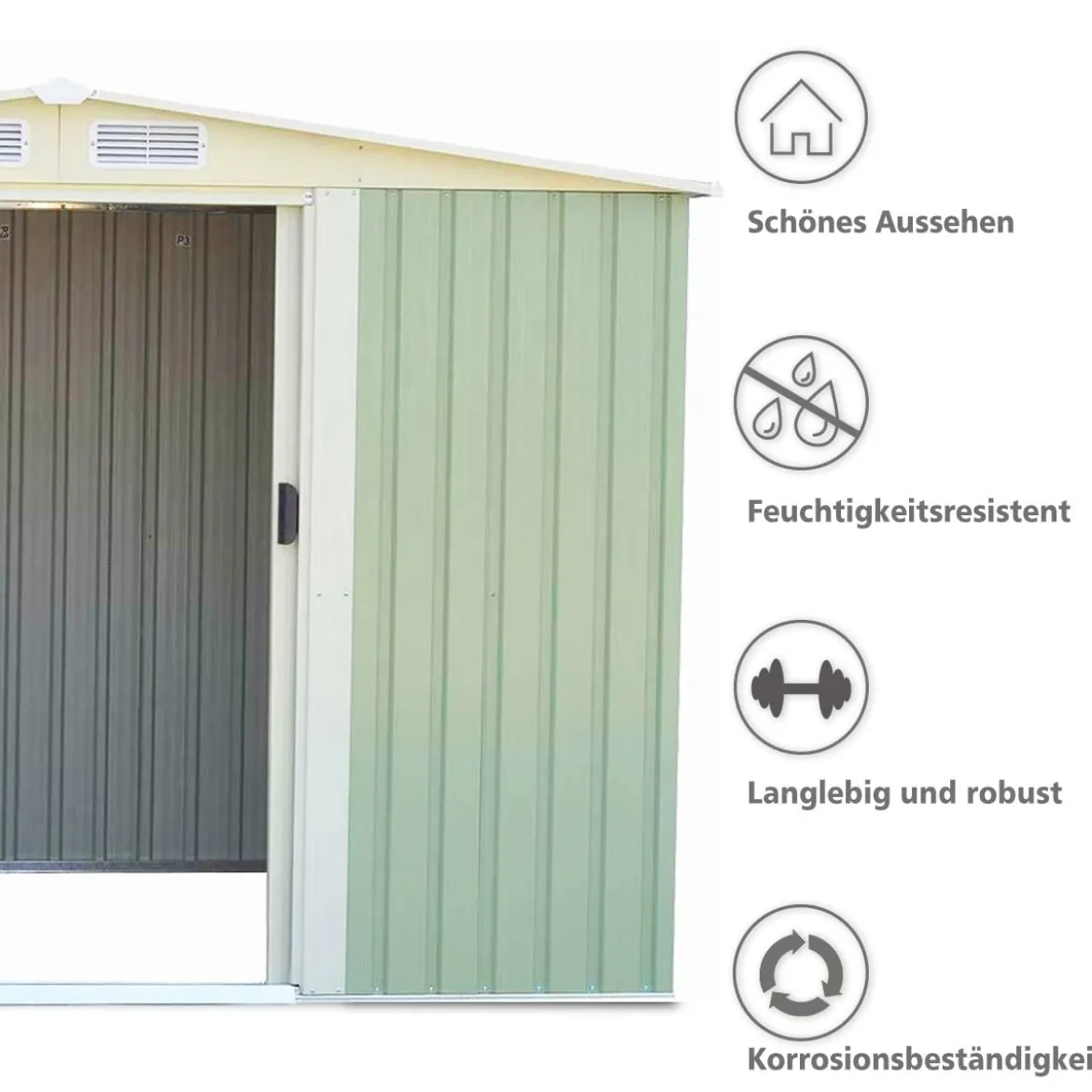 Gerätehaus Gartenhaus Lagerschuppen Geräteschuppen mit Schiebetür Grün Metall 205 x 257 x 175,5 cm