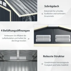 Gerätehaus Metall Erweitert-277 x 255 x 202 cm Geräteschuppen abschließbar Grau