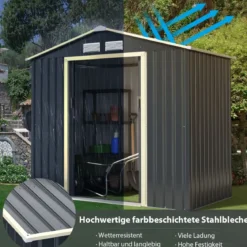 Gerätehaus Metall Erweitert-213 x 191 x 195 cm Geräteschuppen abschließbar Gartenhaus mit 4 Luftschlitzen