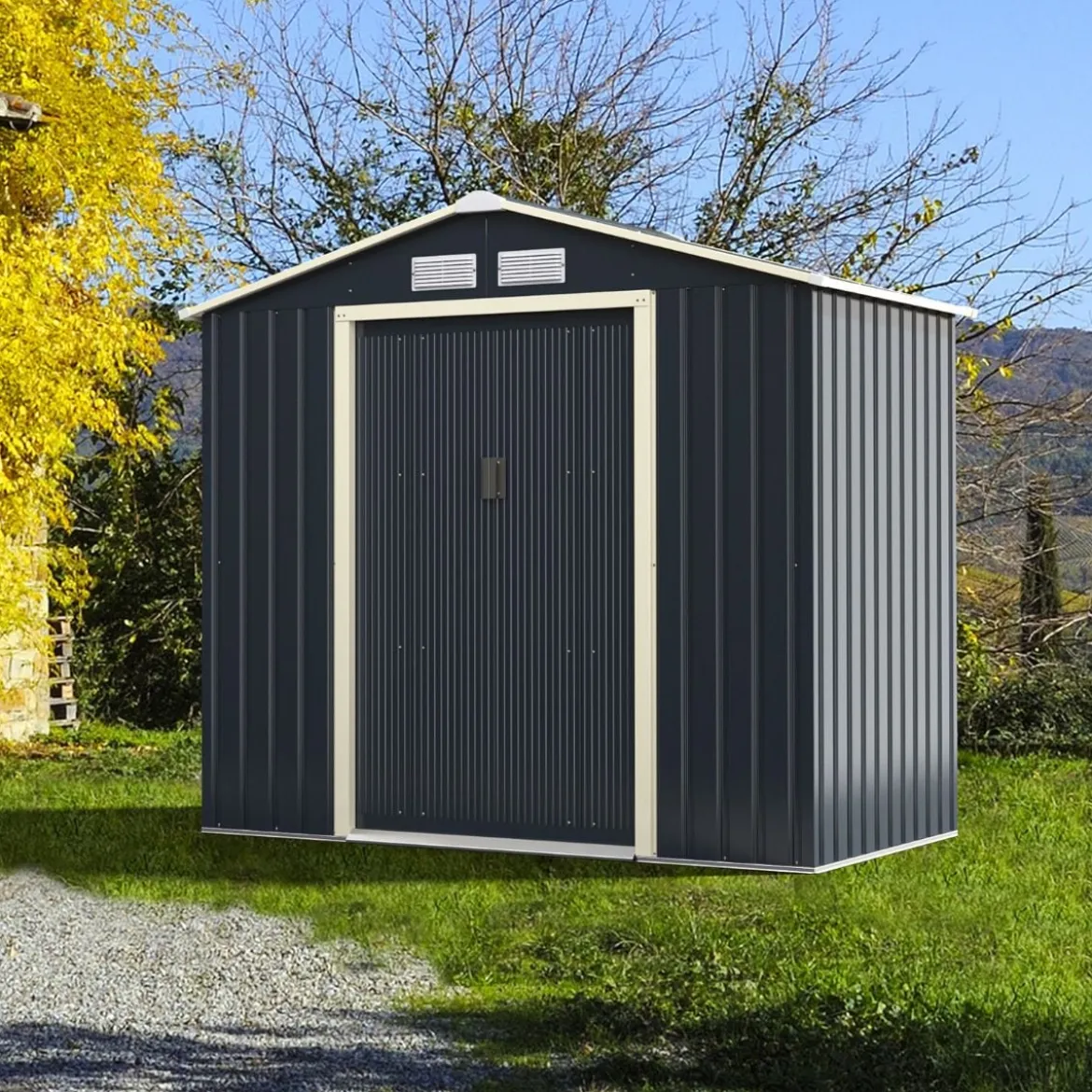 Gerätehaus Metall Erweitert-213 x 191 x 195 cm Geräteschuppen abschließbar Gartenhaus mit 4 Luftschlitzen