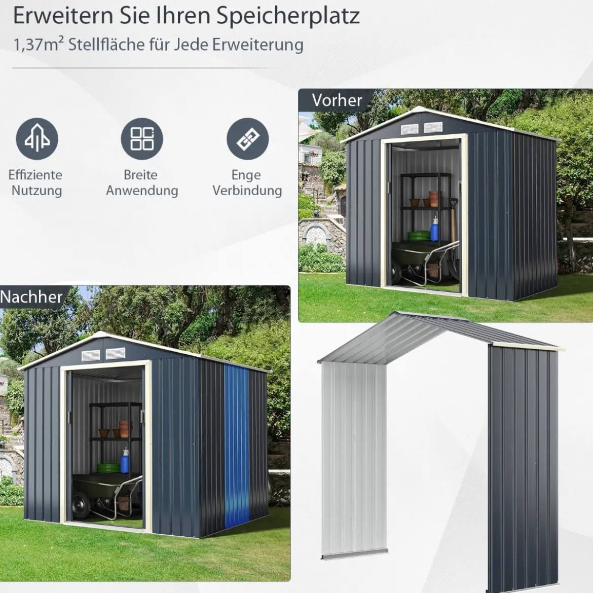 Gerätehaus Metall Erweitert-213 x 191 x 195 cm Geräteschuppen abschließbar Gartenhaus mit 4 Luftschlitzen