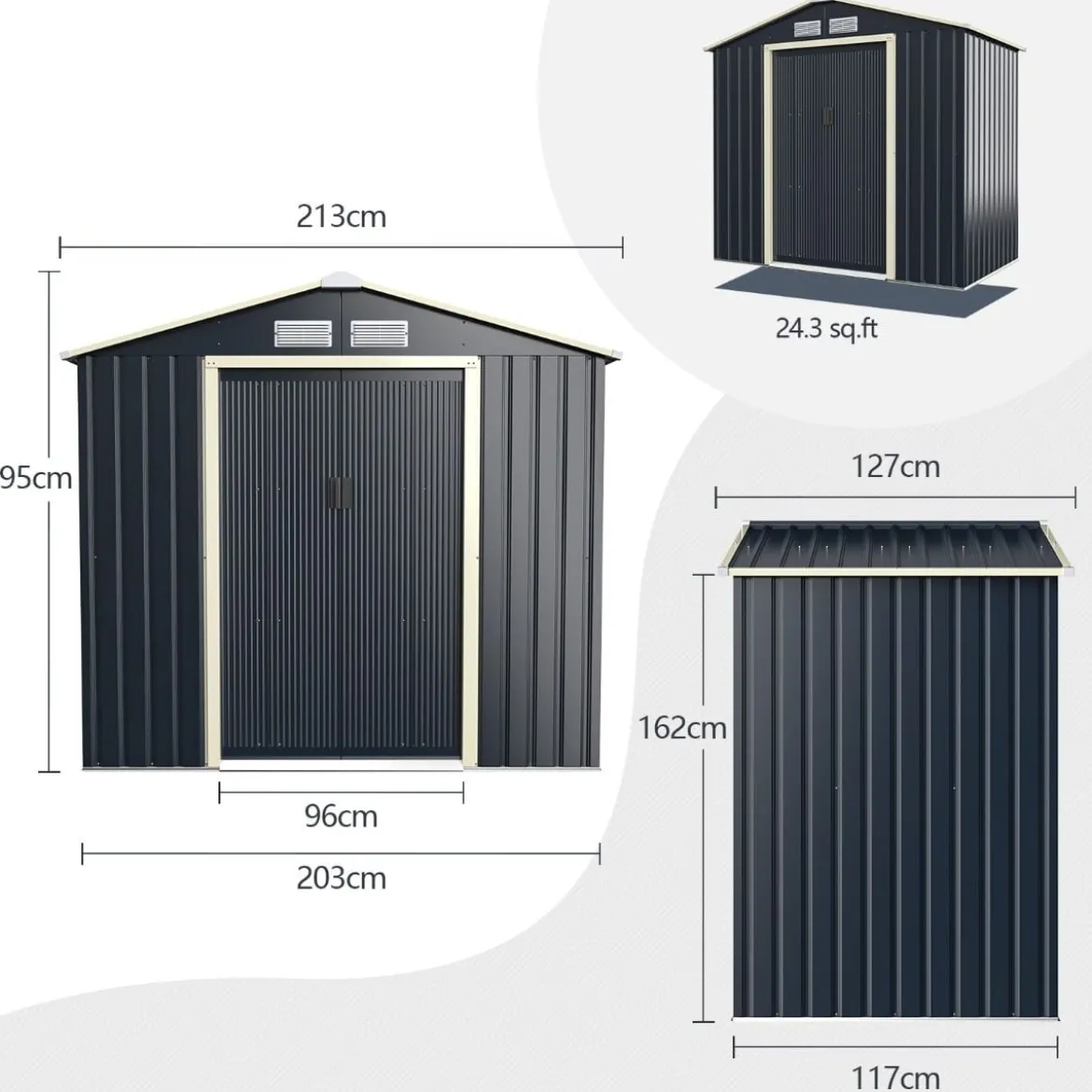 Gerätehaus Metall Erweitert-213 x 191 x 195 cm Geräteschuppen abschließbar Gartenhaus mit 4 Luftschlitzen