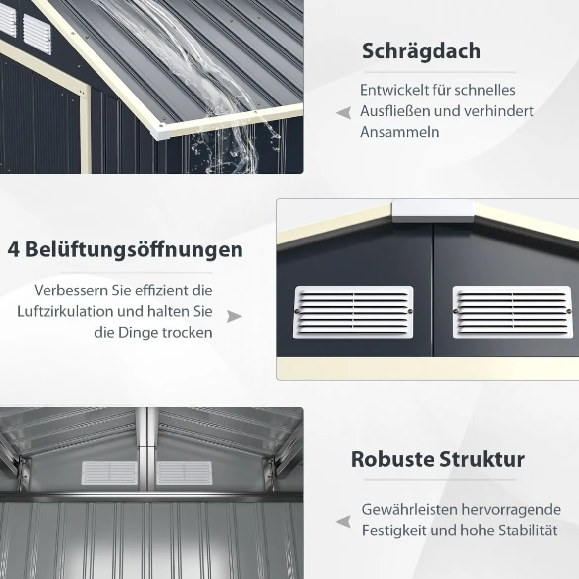 Gerätehaus Metall Erweitert-213 x 191 x 195 cm Geräteschuppen abschließbar Gartenhaus mit 4 Luftschlitzen